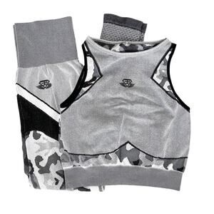 Engineered Life Gray Camo Legging Sports Bra Matching Set Sz M